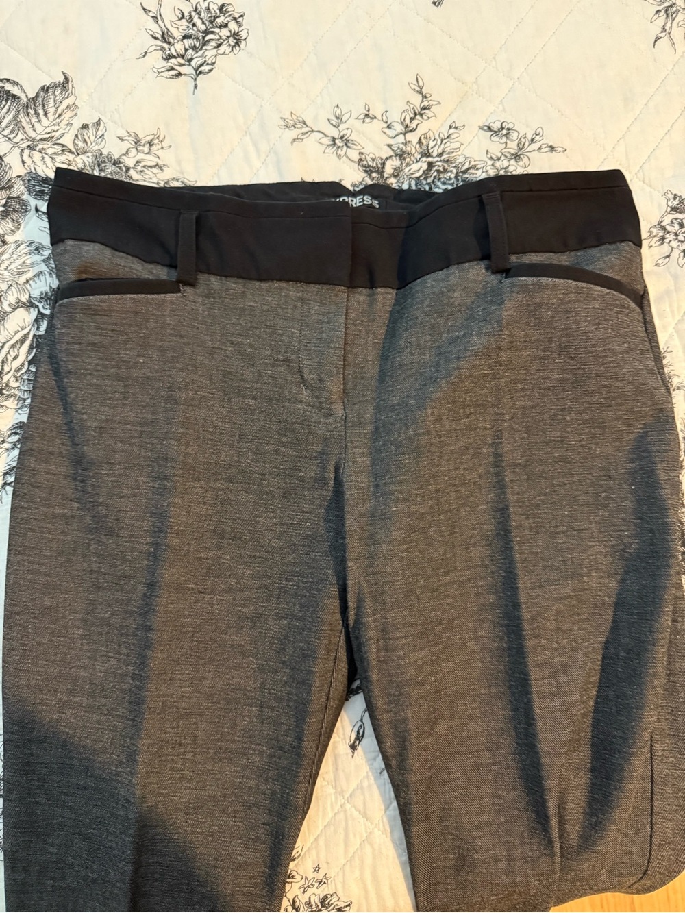 Express Gray Boot Cut Ponte Pants with Black Waistband